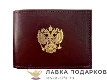 МК / Обложка для удостоверения Макей, натуральная кожа, вставка «Герб РФ», бордовая (003-09-00) 
