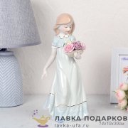 HP-Ф / Статуэтка «Девочка с корзинкой роз идет» большая 30см фарфор зеленая пастель HP137 