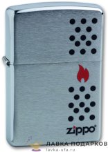 Zippo / Зажигалка 200 «Пламя красное в трубе с лого Zippo» 56 х 36 х 12 мм. хром матовый 