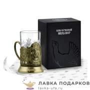 КМЛ / Подстаканник Кольчугино «Высоцкий» со стаканом (хрусталь), латунь, Меценат 