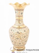 Кашмир / Ваза латунная с эмалью 31 х 15 х 15 см. белый (Мелкий лист) В_1450.12.1  