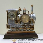 La Minor / Скульптурные часы с термометром «Паровоз» 29 х 28 х 11 см. антик  948М 