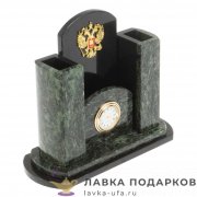 УК / Подставка - органайзер из камня с гербом РФ «Компактный» 19 х 16 х 10 см. змеевик шабров 7147 