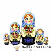 НП / Матрешка загорская «Оксана с букетом роз» 5 кукол, 17 см. голубой платок 
