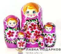НП / Матрешка Полхов-Майдан «Букет красный» 5 кукол, 17 см. фиолетовый платок + золото 