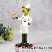 YX-П / Фигурка «Лягушка-повар» сочно-зеленая оранжевые глаза 17см полистоун YX09021 