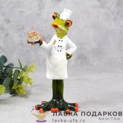 YX-П / Фигурка «Лягушка-повар» сочно-зеленая оранжевые глаза 17см полистоун YX09021 