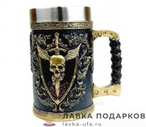 П-М / Кружка пивная «Череп - герб» 600 мл. цв. черный (металл внутри) 3049 