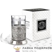КМН / Подстаканник Кольчугино «Охотник» со стаканом (хрусталь), никель, Советский 