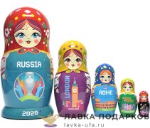 UEFA / Матрешка сувенирная «Россия - EURO 2020» 5 кукол 15 см. цв. ультрамарин. + коробка  