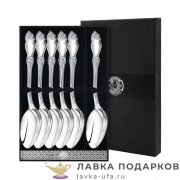 КМ / Ложка столовая «Роза» 18 см. посеребренная (6 шт) + футляр 