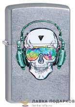 Zippo / Зажигалка 29855 «Череп в наушниках» 56 х 36 х 12 мм. цвет хром состаренный 
