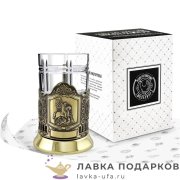 КМЛ / Подстаканник Кольчугино «Георгий Победоносец» со стаканом (хрусталь), латунь, Меценат 