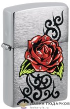 Zippo / Зажигалка 48790  «Роза красная» 56 х 36 х 12 мм. хром полированный 