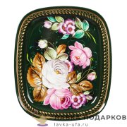 НП Ж / Поднос жостовский «Приглашаю» 21 х 18 см. темный фон НХПР_А_6 
