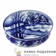 Гжель / Шкатулка «Овальная» 07 х 15 х 11 см. авт. Голубенков Н.А.  