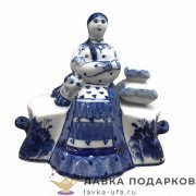 Гжель / Шкатулка «Сундучок» 15 х 16 х 12 см авт. Бидак В.С.  