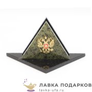УК / Визитница настольная с гербом «Треугольник», змеевик светлый ( 19 х 10 х 09 см.)7514 