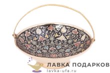Кашмир / Вазочка латунная на ножке «Корзинка» 18 х 18 х 06 см. эмаль черная Кт_3271_2_ч  