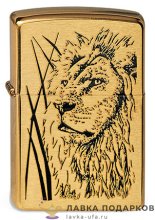 Zippo / Зажигалка 204_B «Гордый лев» 56 х 36 х 12 мм. латунь матовая 