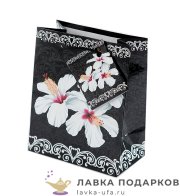 УП / Пакет подарочный «Цветы» 11х6х14см бумага черный вертикальный мини 587ef-S 