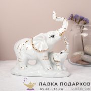 W-КЕР / Статуэтка «Слониха со слоненком», семейный оберег, керамика, белая, 13 см, арт. W3123А 