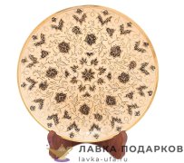 Кашмир / Панно латунное с эмалью «Цветы» белая 22 х 22 см. + подставка дерево Кв_3275 