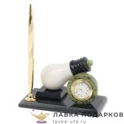 УК / Письменный набор из камня «Лампочка» 15 х 09 х 08 см. змеевик св. 6964 