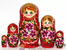 НП / Матрешка Полхов-Майдан «Букет фиолетовый» 5 кукол, 17 см. красный платок 