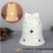 YZ-КЕР / Фигурка с подсветкой «Колокольчик Новогодний» белая 10 см керамика YZ23775 