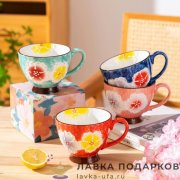 ПС / Кружка чайная «Цветы» 450мл керамика ручная роспись, цвет в ассортименте 8668 