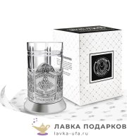 КМС / Подстаканник Кольчугино «Долг, Честь, Отечество» со стаканом (хрусталь), серебрение, Меценат 