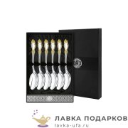 КМ / Ложка столовая «Роза» 18 см. посеребренная с позолотой (6 шт) + футляр 