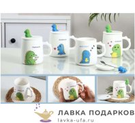 ПС / Кружка чайная с ложкой «Динозавр» 350мл керамика белый 3059 