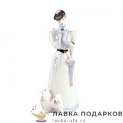 Дулево / Статуэтка «Дама с собачкой» 21 см. белая С_2402 