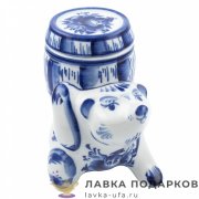 Гжель / Бочонок для меда «C кузовком» 15 х 13 х 10 см. авт. Еремина Л.Г. 