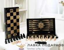 НИ / Набор 3в1 Шахматы Шашки Нарды «Шахматка» 40х20см тонированные черные золото 460-20 