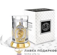 КМЗ / Подстаканник Кольчугино «Пушкин» со стаканом (хрусталь), позолота, Меценат 