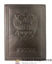 МК /Обложка для паспорта Макей, натуральная кожа, тиснение «Герб РФ — Россия», коричневая (0090703.1 