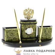 УК / Письменный прибор «Герб РФ» с часами 30х10х22 см змеевик бронза 1317009-1 