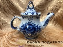 Гжель / Чайник «Одуванчик № 2» 15 х 10 х 18 см. v-450 мл. позолота авт. Федотов А.Н.  