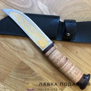 Златоуст / Нож охотничий «Монблан 2» сталь 95 х 18.  рукоять береста + текстолит, позолота  