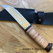 Златоуст / Нож охотничий «Монблан 2» сталь 95 х 18.  рукоять береста + текстолит, позолота  