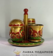 Агидель / Набор расписной «Соль- перец»: 3 солонки на подносе 11 х 12 см. 11с 1994 