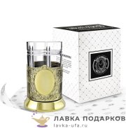 КМЛ / Подстаканник Кольчугино «Обезличенный» со стаканом (хрусталь), латунь, Советский 