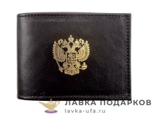 МК / Обложка для удостоверения Макей, натуральная кожа, принт «Герб РФ», черная (003-09-00) 