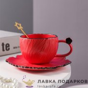 ПС / Чайный набор из 3 предметов «Бабочка» 250мл керамика, цвет красный 8638 
