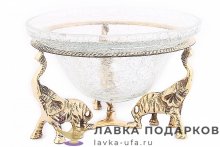 Винтаж / Ваза латунная со стеклом «3 слона» полиш 16 х 10 х 10 см. В_3134_1 