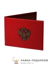 МК / Обложка для удостоверения Макей, натуральная кожа, литой герб «РФ», красная (0031000) 