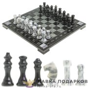 УК / Шахматы кабинетные «Турнирные» 36х36см серый мрамор змеевик в кейсе гравировка 123805 